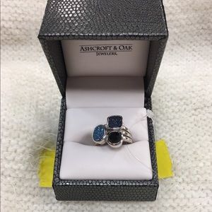 Ashcroft Silver  Black Teal Royal Blue Ring Sz 8